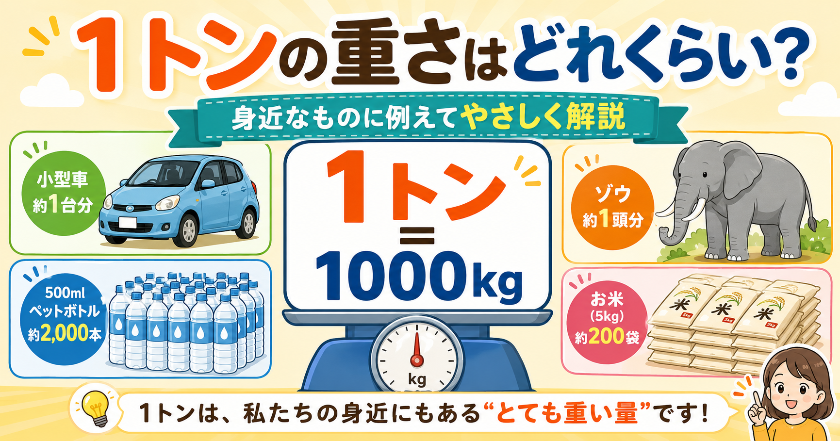 1トンの重さはどれくらい？身近なものに例えてやさしく解説